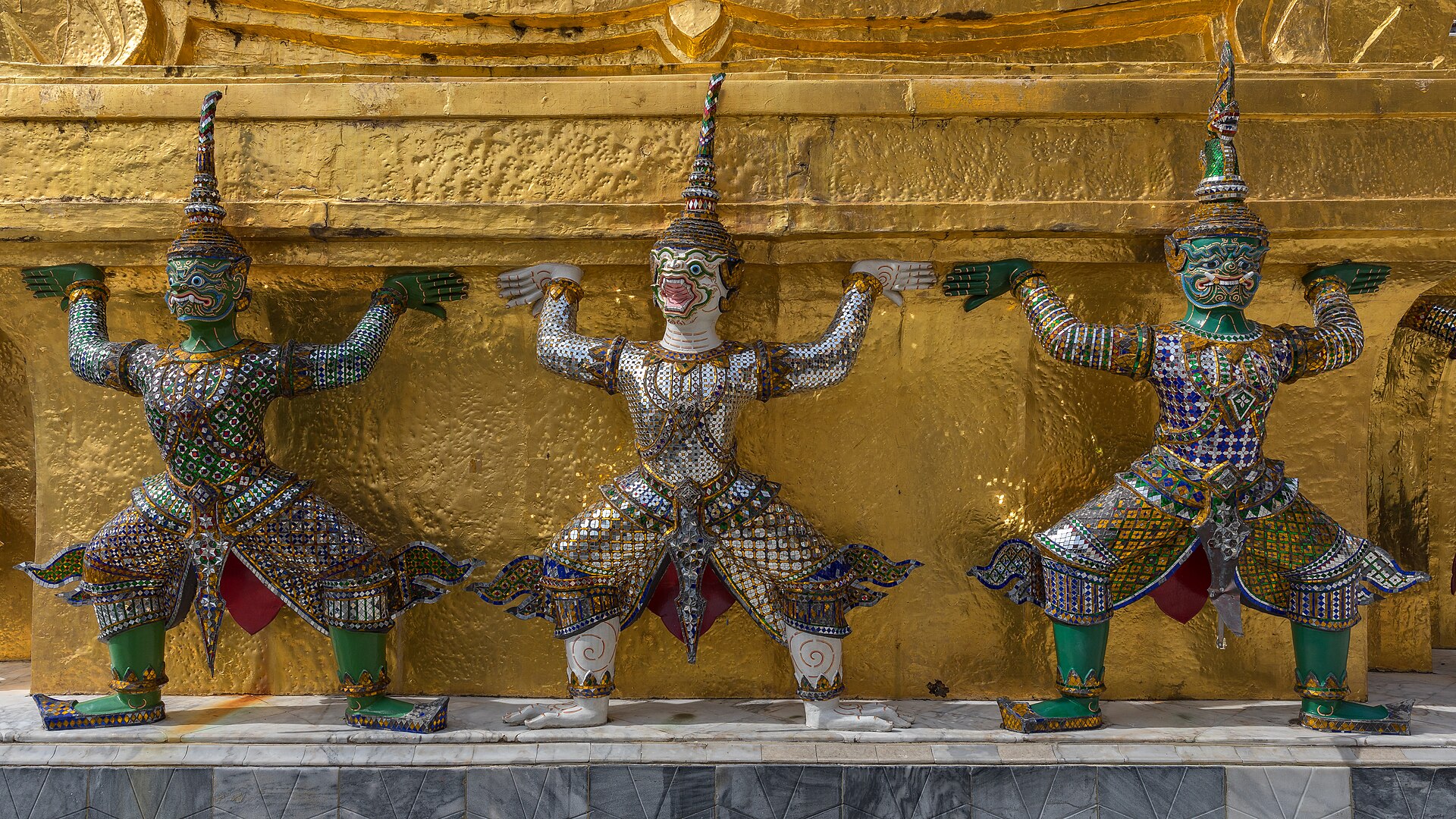 The golden spires of Wat Phra Kaew, the Temple of the Emerald Buddha, inside Bangkok's Grand Palace